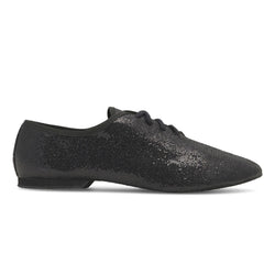 JZE79 So Danca funkelnd schwarze Jazzschuhe von Rumpf, niedriger Absatz & Schnürung, hoher Tragekomfort, Seitenansicht.