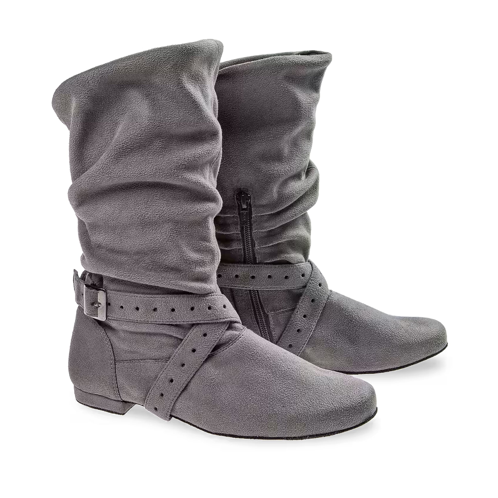 Die 202 Tanzstiefel in Grau von Diamant sind lässige Stiefel mit Schnallen, flachen Sohlen und atmungsaktiver Mikrofaser.