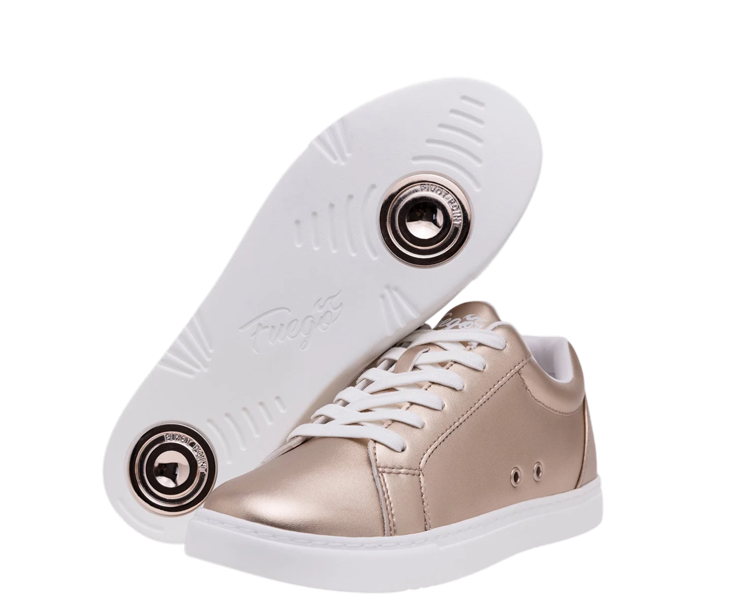 Fuego Low-Top Dance Sneakers in Rosé Gold mit weißer Sohle und Spin Discs, aus veganem Wildleder.