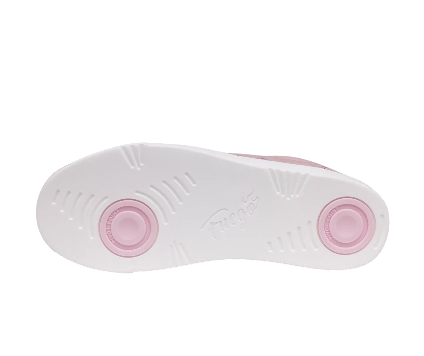 Die Fuego Low-Top Dance Sneakers in Pink von Fuego Dance Shoes haben eine weiße Sohle, zwei rosafarbene Rollen und ein Logo-Detail.