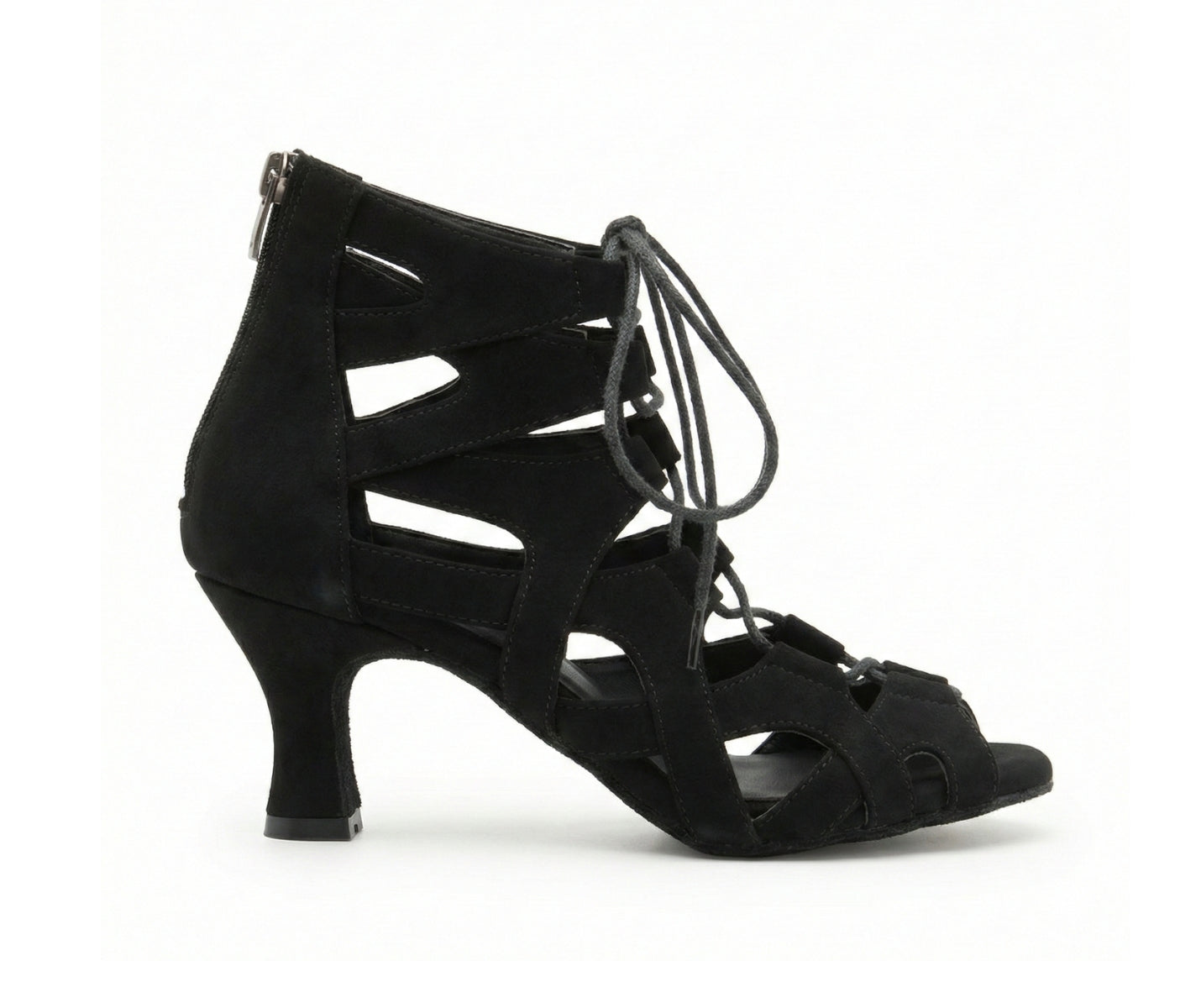 Magnet Core Tanzschuhe in Schwarz Wildleder von Dancing Queens, mit Cutout-Design und seitlichem Reißverschluss.