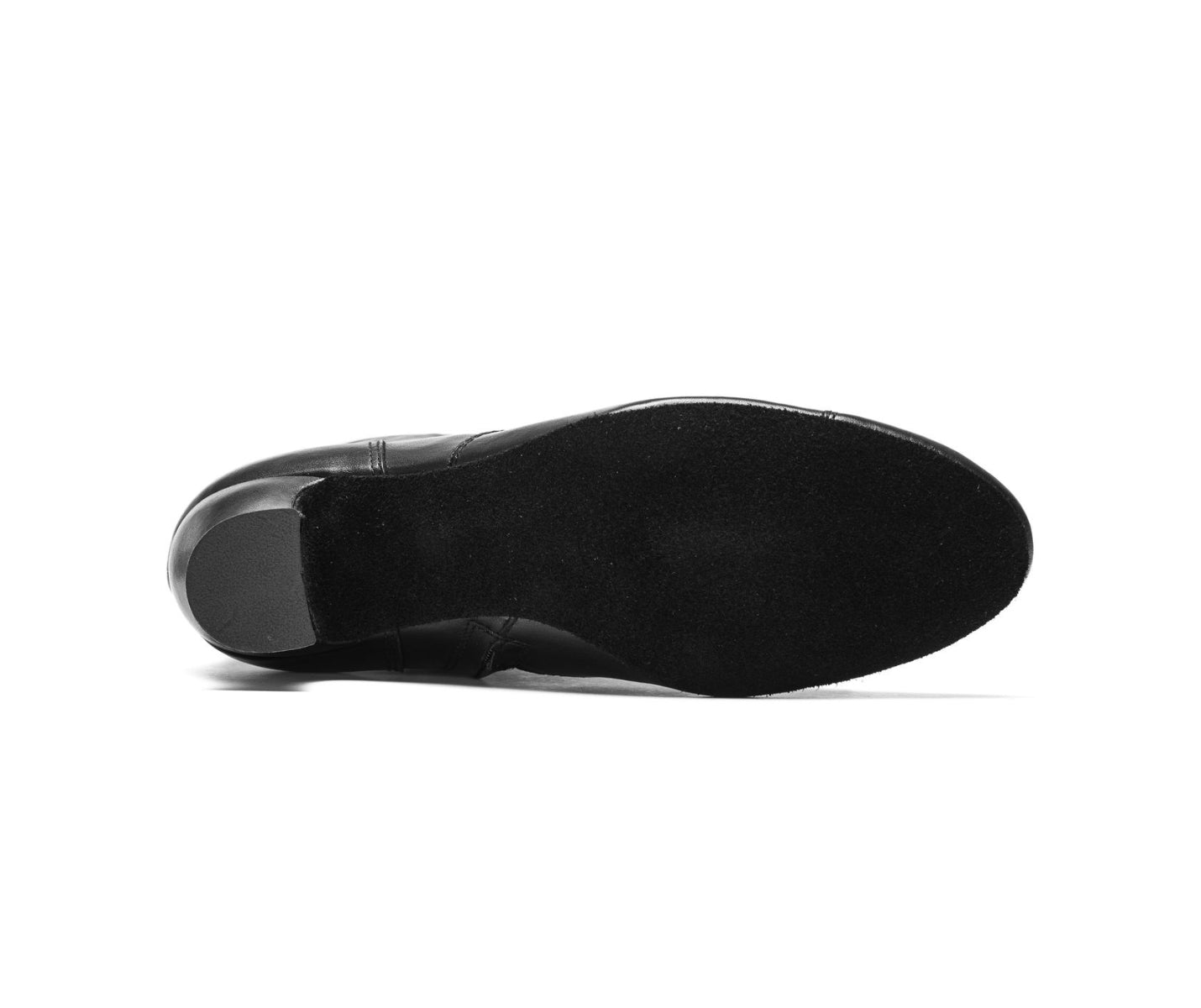 Betty Tanzstiefel von Rumpf: Chromledersohle eines eleganten schwarzen Lederschuhs, von unten betrachtet.