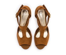 DQ1001 Tanzschuhe in Braun mit Wildleder-Sohle von Dancing Queens, von oben gesehen.