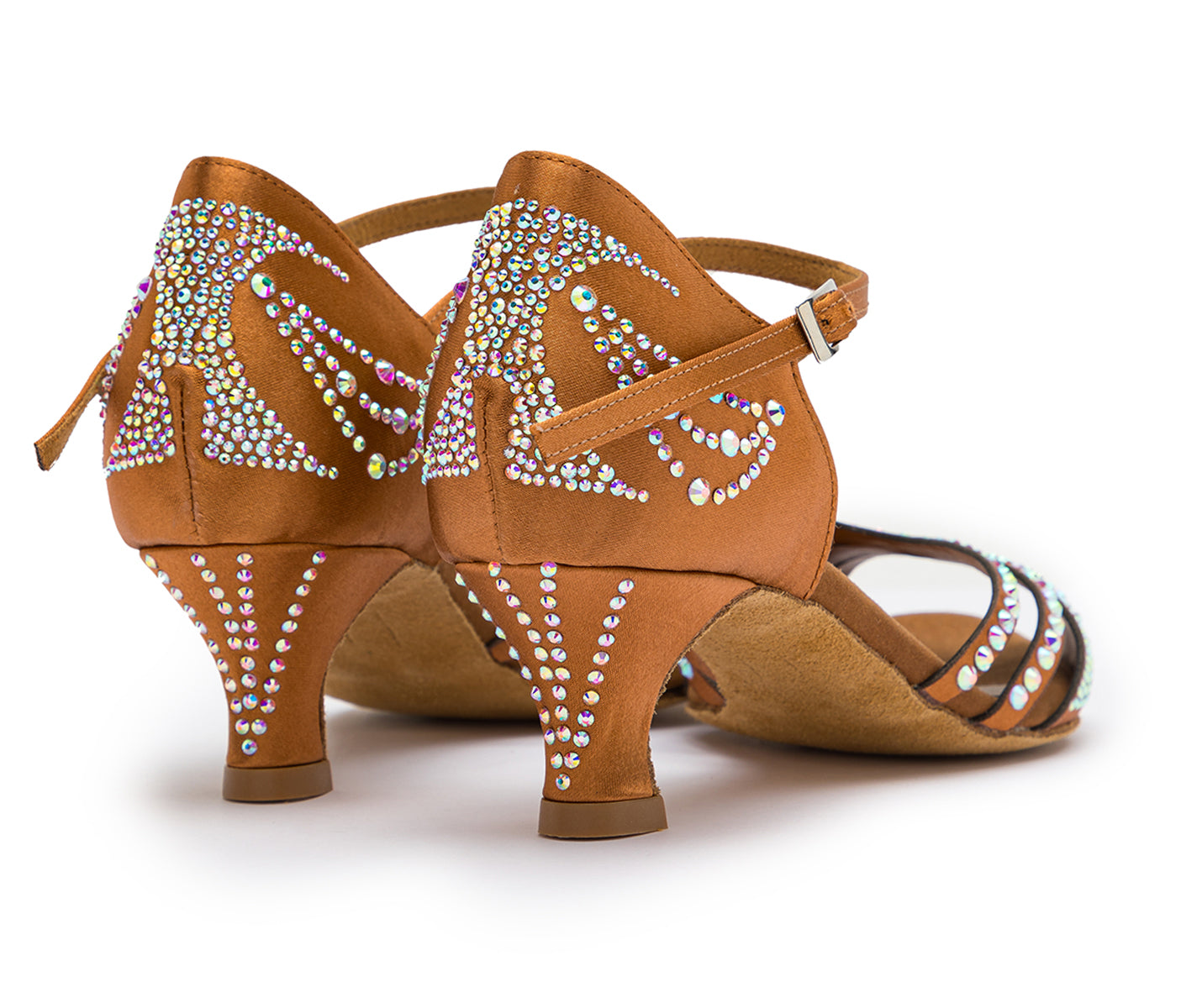 Chaussures de danse DQ L3M en bronzage avec des strass