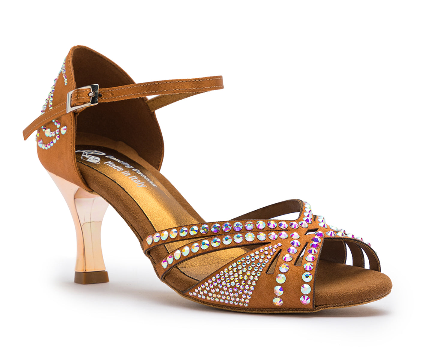 Chaussures de danse DQ L3M en bronzage avec des strass