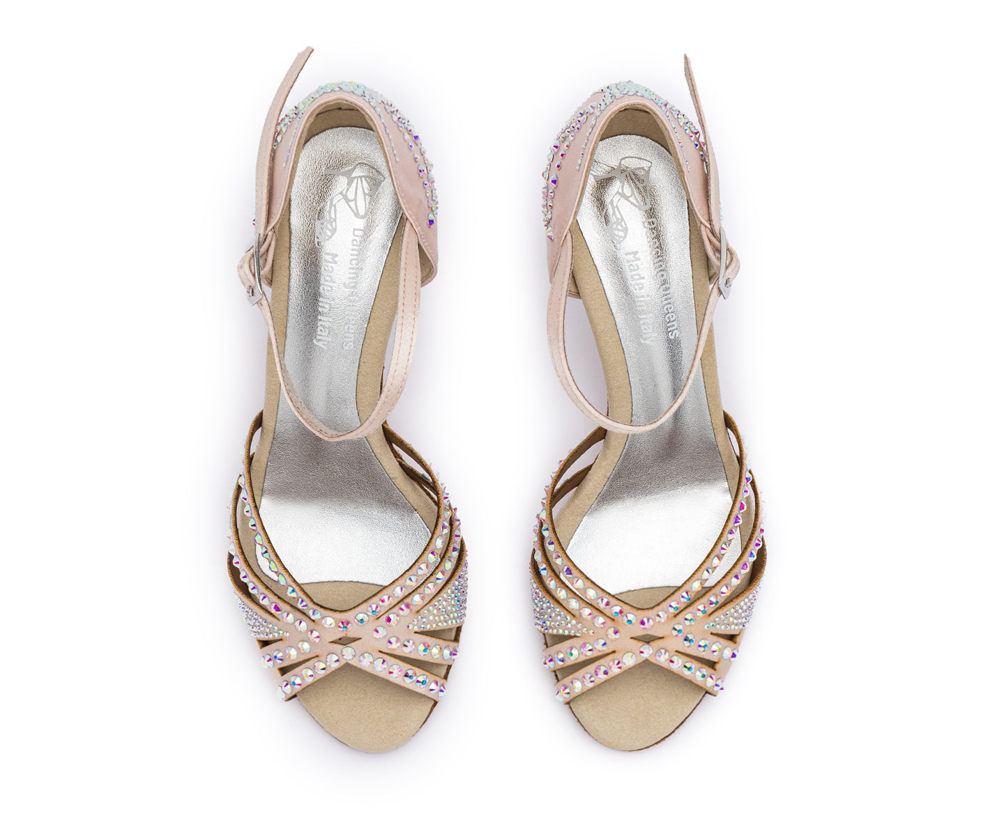 Die DQ L3M Tanzschuhe in Rosé Cipria mit Strass High Heels von Dancing Queens von oben betrachtet.