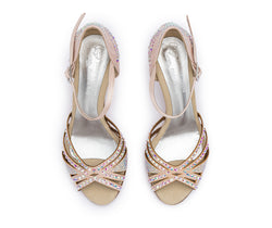 Die DQ L3M Tanzschuhe in Rosé Cipria mit Strass High Heels von Dancing Queens von oben betrachtet.