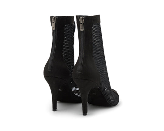 Halley Heels Tanzschuhe in Schwarz von Dancing Queens: Perfekte schwarze Netzstiefeletten mit Reißverschlüssen hinten für den High Heels-Tanz.