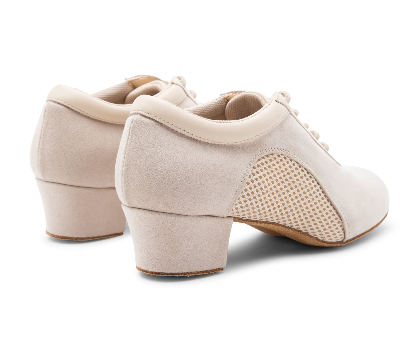 Beige Wildleder Balance Trainer-Tanzschuhe mit niedrigen Absätzen von Dancing Queens.