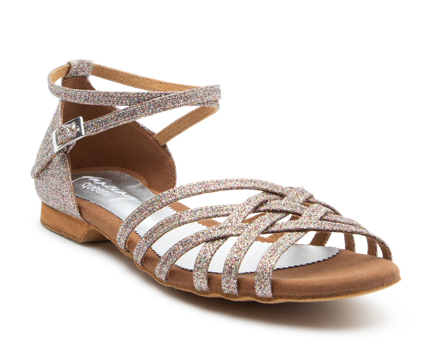 Die flachen Tanzschuhe DQ02 von Dancing Queens verfügen über ein Multiglitzer-Design mit Riemen.