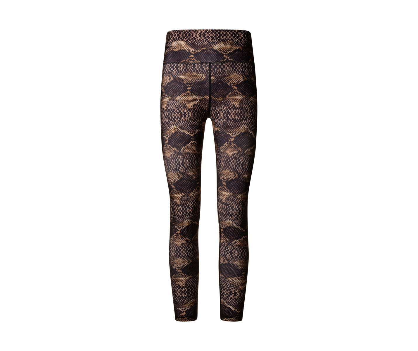 Die 411 High Waist Leggings von Lismina in Braun bieten Schlangenmuster-Stil und rutschfesten Halt auf Weiß.