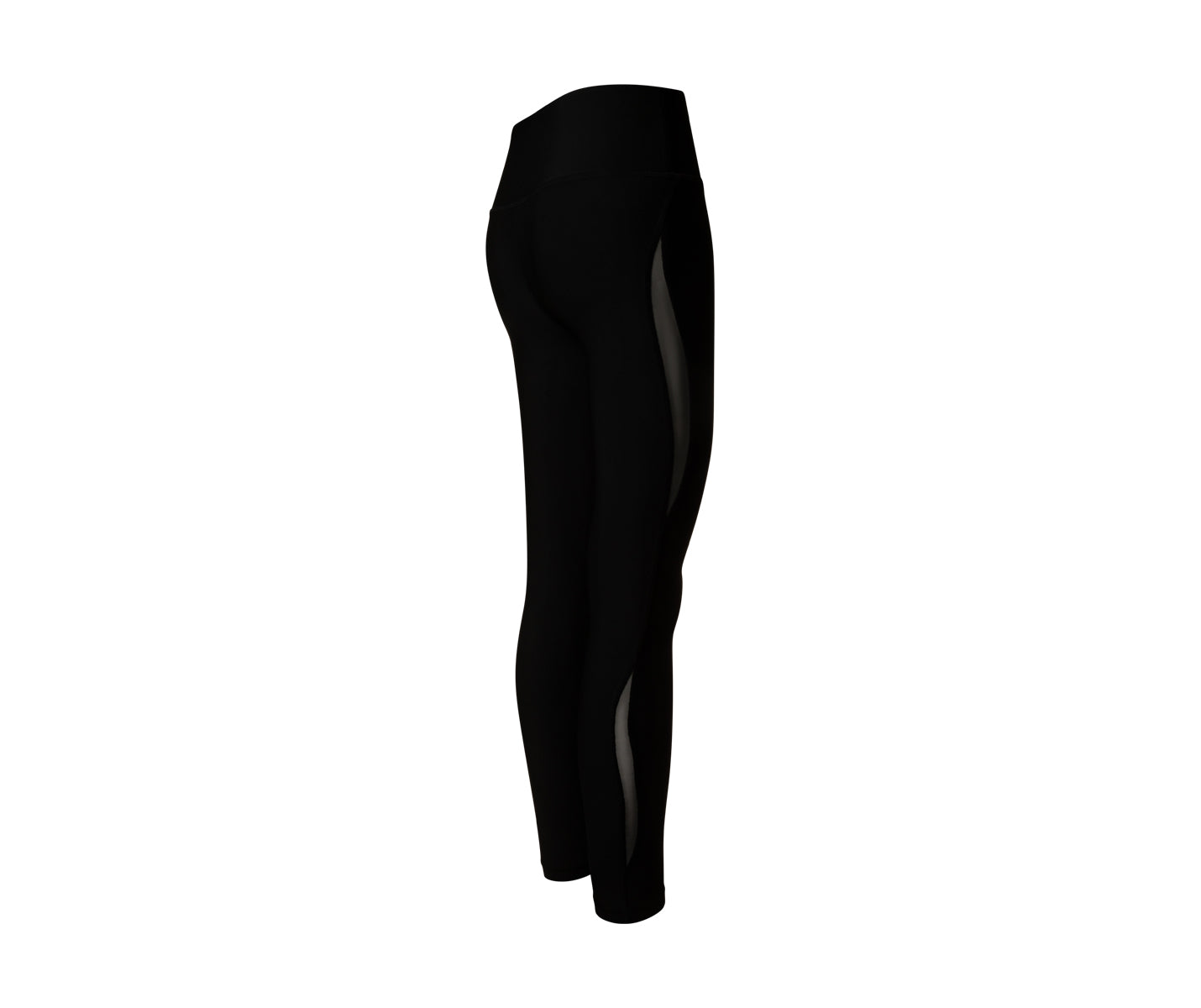 Lisminas 429 High Waist Leggings in Schwarz mit seitlichen Netzeinsätzen, präsentiert auf einer Schaufensterpuppe vor weißem Hintergrund.