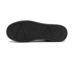 Schwarze PU-Sohle mit kreisförmigen Mustern, strukturiertem Griff und Dancing Queens-Logo auf den SMOVE Schwarz Sneakers.