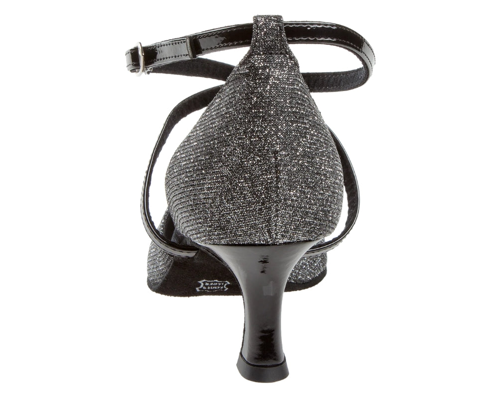 Rückansicht der Diamant 170 Tanzschuhe mit Knöchelriemen und Chromledersohle in Anthrazit Glitter, perfekt zum Tanzen.