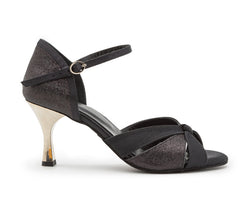 Carina Tanzschuhe von Dancing Queens in Schwarz: elegante Absätze mit Knöchelriemen und Metallic-Absatz.