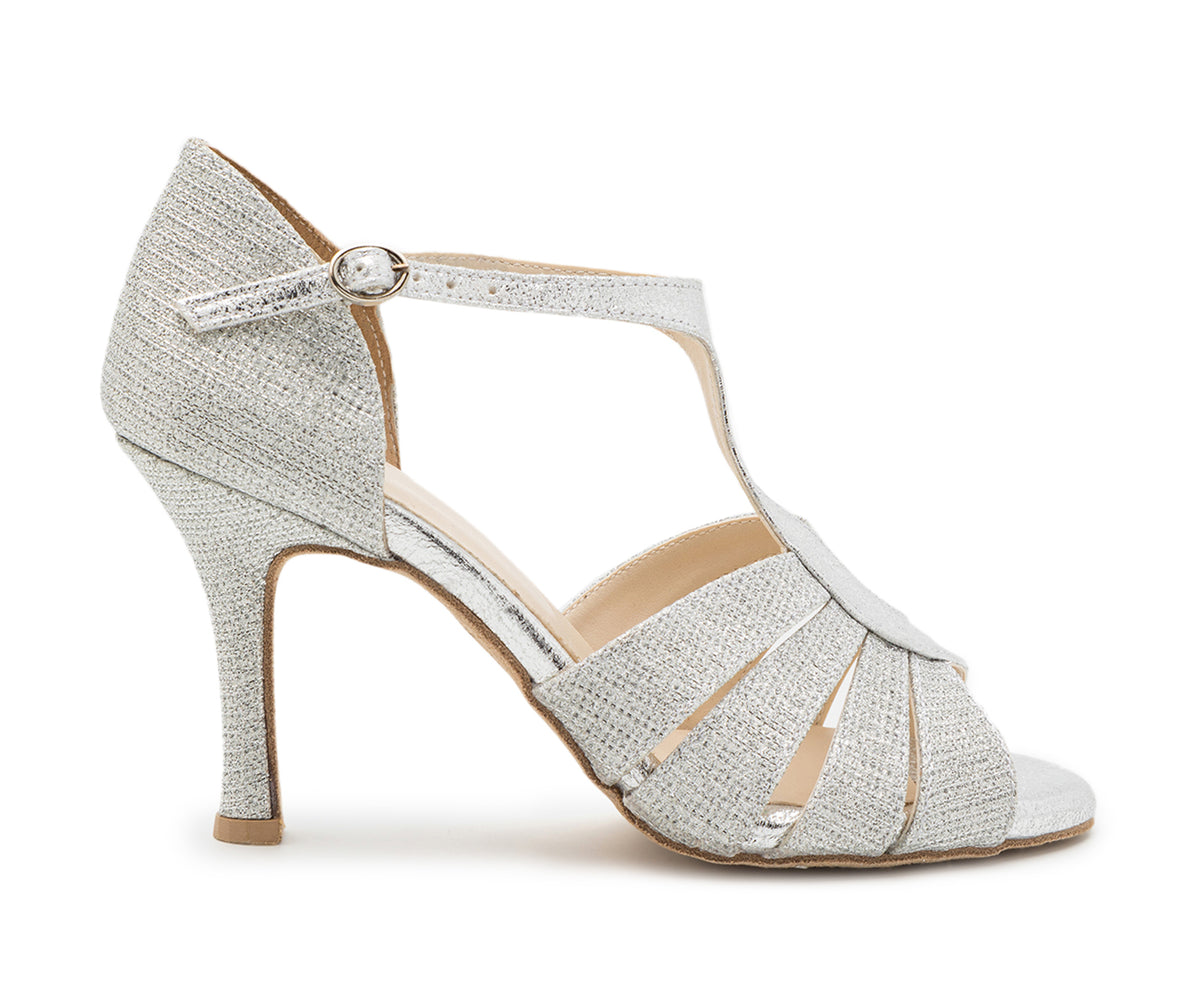 Glow Twinkle Tanzschuhe in Silber Glitter von Dancing Queens: High-Heel Sandale, perfekt zum Tanzen.