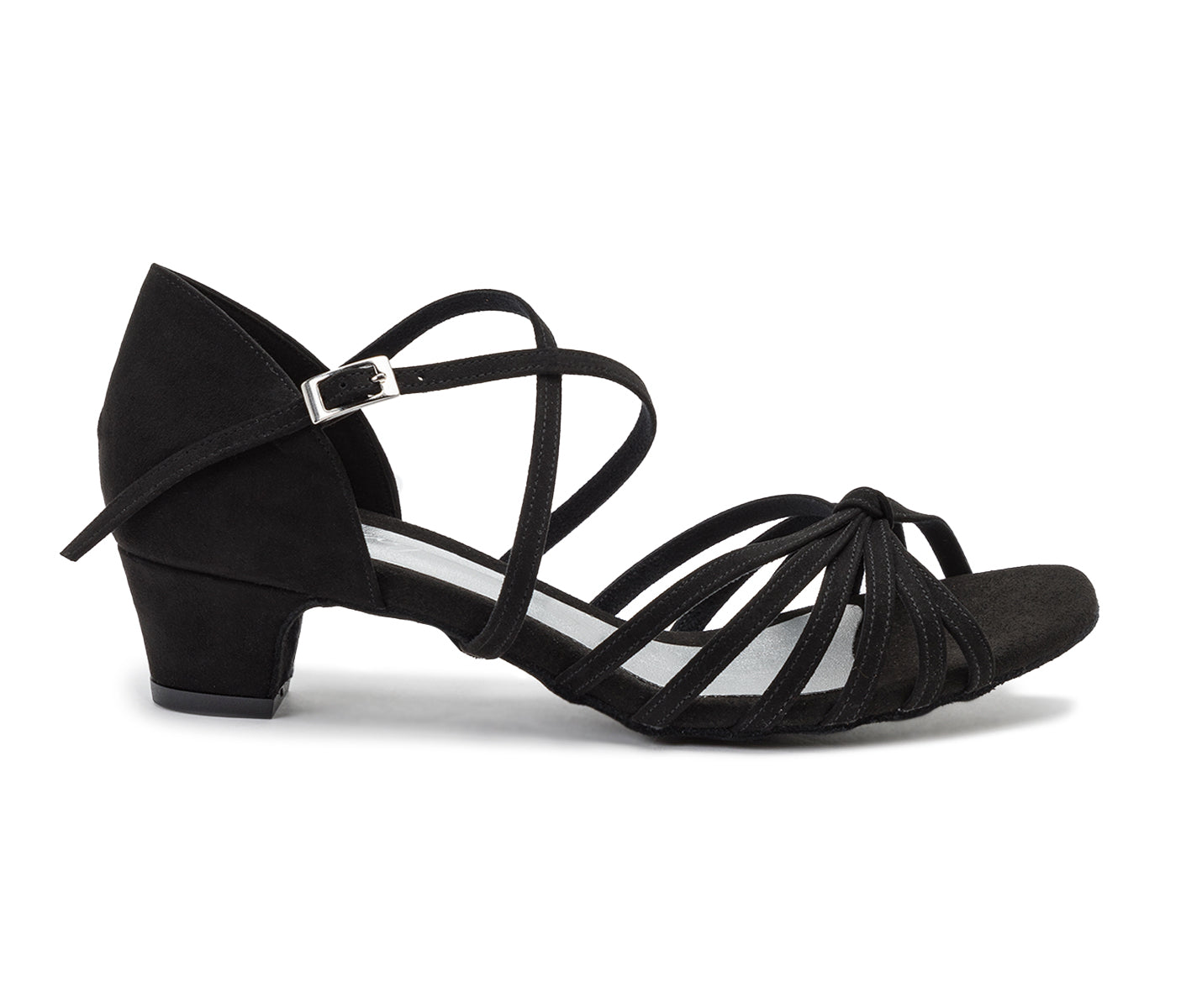 Dancing Queens‘ 205 Tanzschuhe in Schwarz Wildleder: Schwarze Riemchenschuhe mit niedrigem Absatz und Schnallenverschluss.