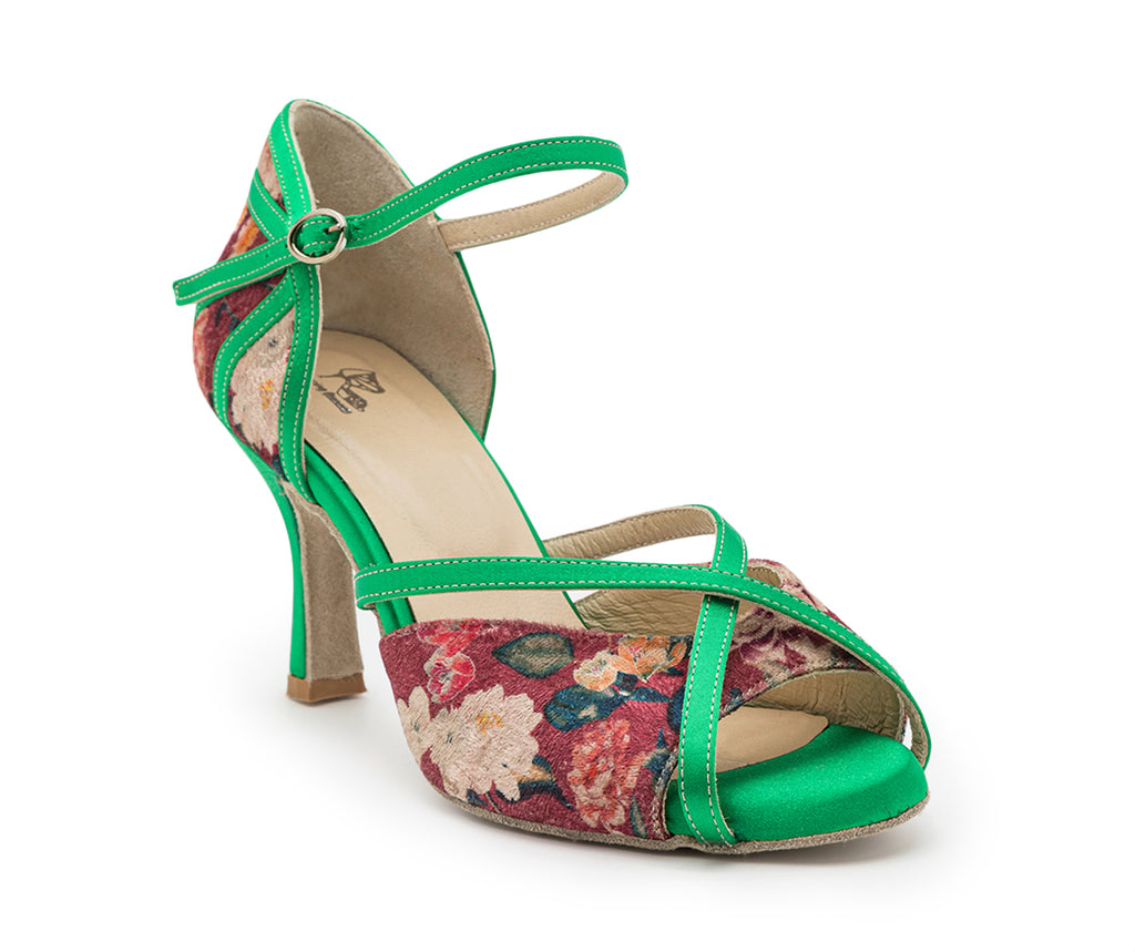 Zapatos de baile de Nao en verde con patrones de flores
