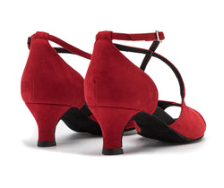Dancing Queens‘ 736 Rot Wildleder Tanzschuhe: High Heels mit Knöchel- und Kreuzriemen, ideal für Bachata.