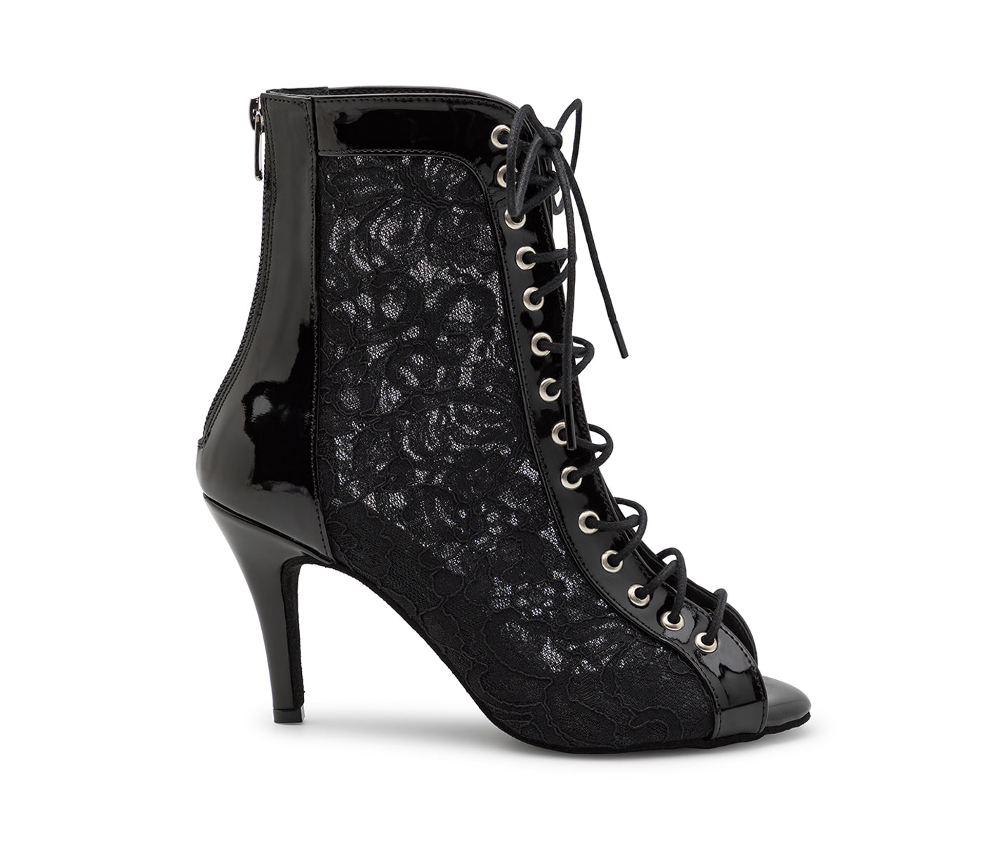 Die Dancing Queens Halley Heels in Schwarz Lack sind perfekte schwarze Schnürstiefel mit hohen Absätzen für Bachata.