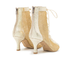 Goldglitzernde Halley Heels von Dancing Queens, perfekte Schnürstiefeletten mit Reißverschluss für den Bachata-Tanz.