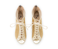 Halley Heels Dance Tanzschuhe in Gold Glitter von Dancing Queens, von oben auf weißem Hintergrund betrachtet.
