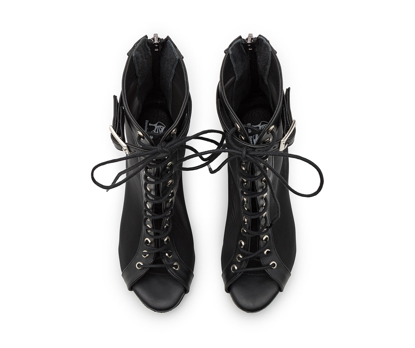 Tarff Tanzschuhe in Schwarz von Dancing Queens: Schwarze, geschnürte, offene Stiefeletten für Heels Dance.
