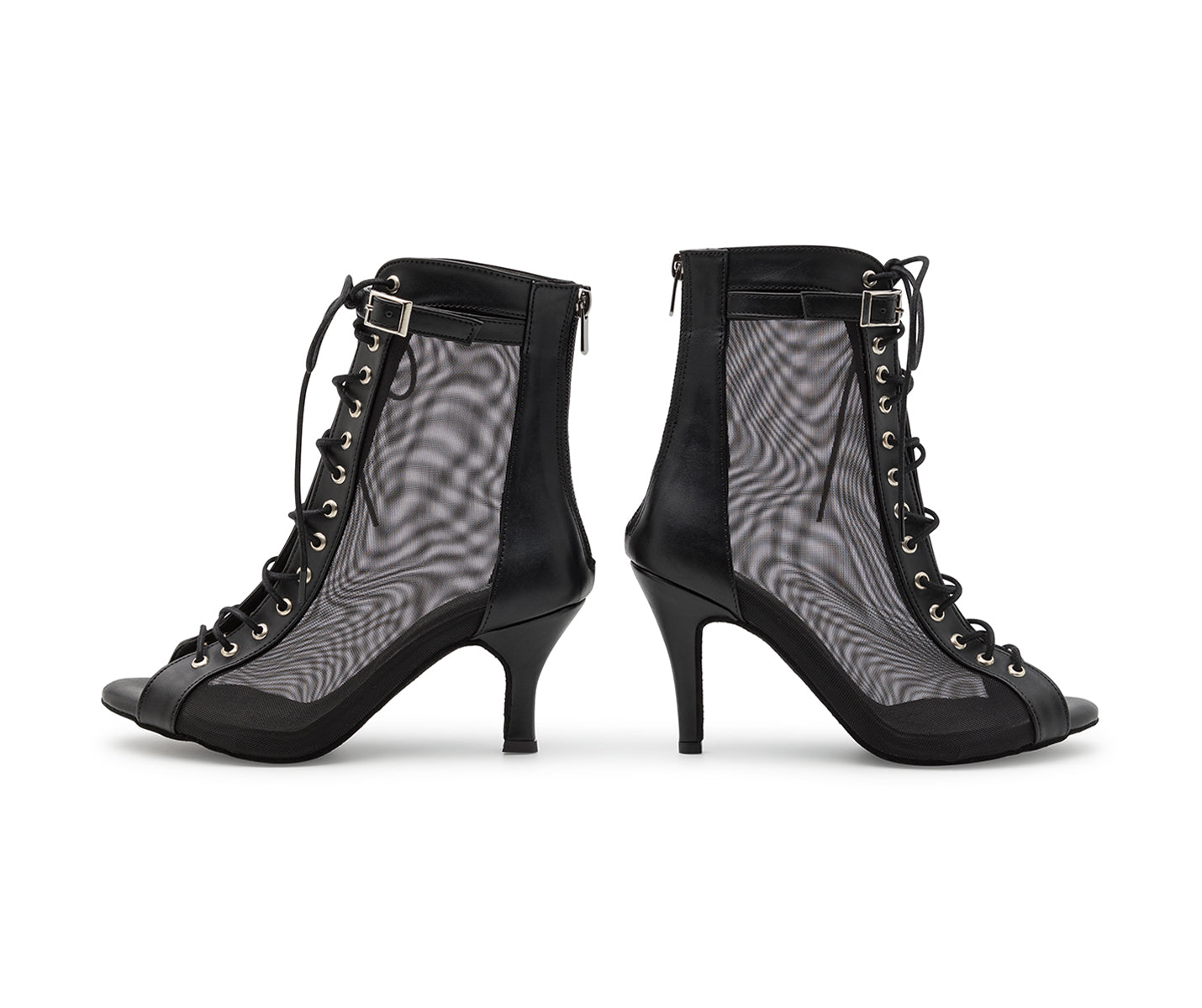 Tarff Tanzschuhe von Dancing Queens: Schwarze Schnürschuhe mit transparenten Seiten, ideal für Heels Dance (Seitenansicht).