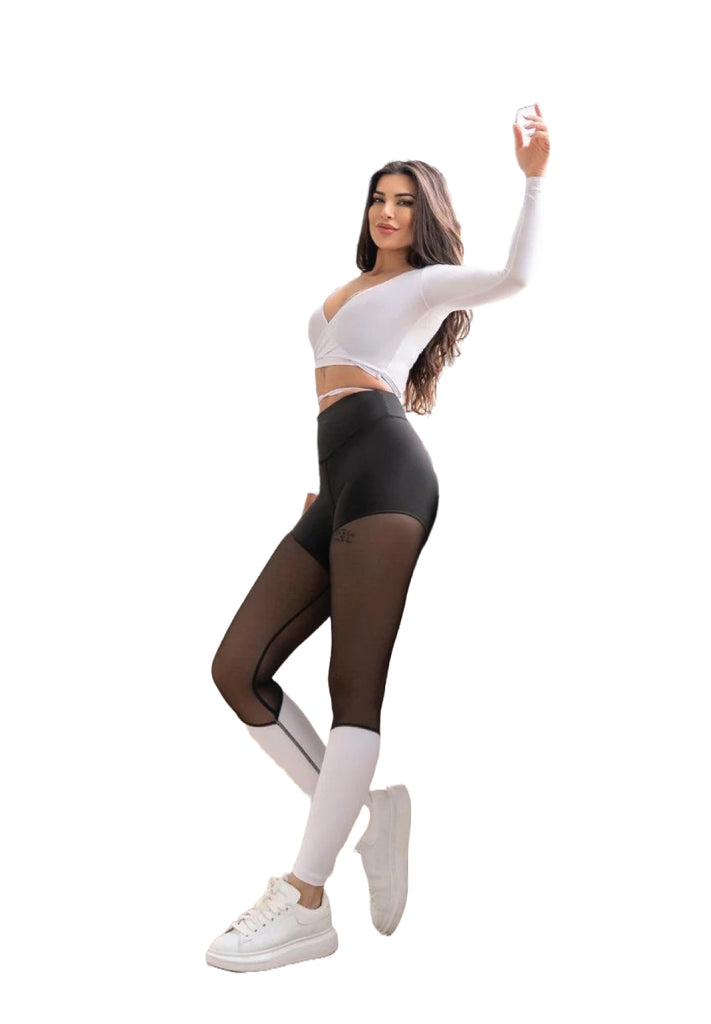 1004 Leggings a vita extra alta in bianco e nero