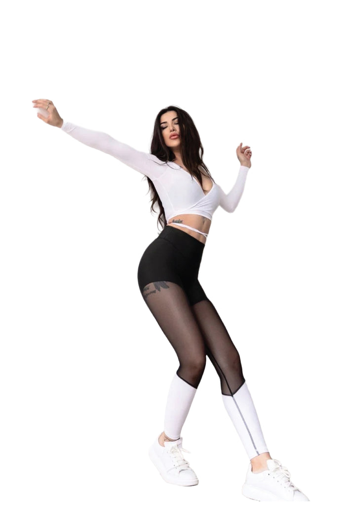 1004 Legging taille extra haute en noir et blanc