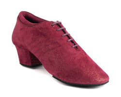 Portdance PD008 Premium Tanzschuhe: Bordeaux Nubuk Glam Gesellschaftstanzschuhe mit Glitzerakzenten und kubanischem Absatz.