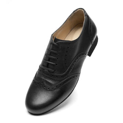 Rumpf 9237 Damen schwarze Swingschuhe mit Schnürung und Brogue-Lochung, von oben gesehen.