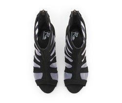 Draufsicht der Hale Boop Tanzschuhe in Schwarz von Dancing Queens, offener Stil auf weißem Hintergrund.