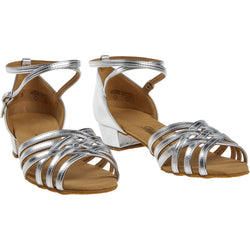 Handgefertigte silberne 008 Damen Tanzschuhe von Diamant mit strappy Design und niedrigen Absätzen.