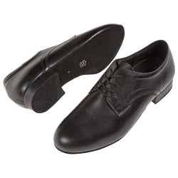 Ein Paar Diamant 085 Tanzschuhe in Schwarz, einer auf der Seite, der andere aufrecht, mit Spitzendetails.