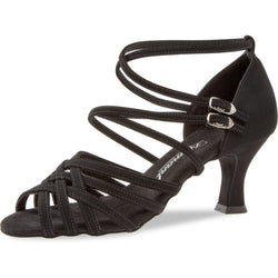 Diamant 108 Tanzschuhe in Schwarz: Microfaser-Riemchenabsätze mit Doppelschnallenriemen und Peeptoe-Design.