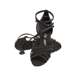 Diamant 108 Tanzschuhe: Schwarze Riemchensandalen mit hohen Absätzen und offenen Zehen, abgebildet auf weißem Hintergrund.