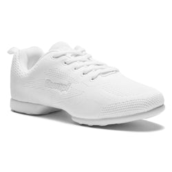 Eine Seitenansicht des Rumpf 1567 Zuma Tanzsneakers in Weiß zeigt eine Hightech-Mesh-Textur und eine gepolsterte Innensohle.