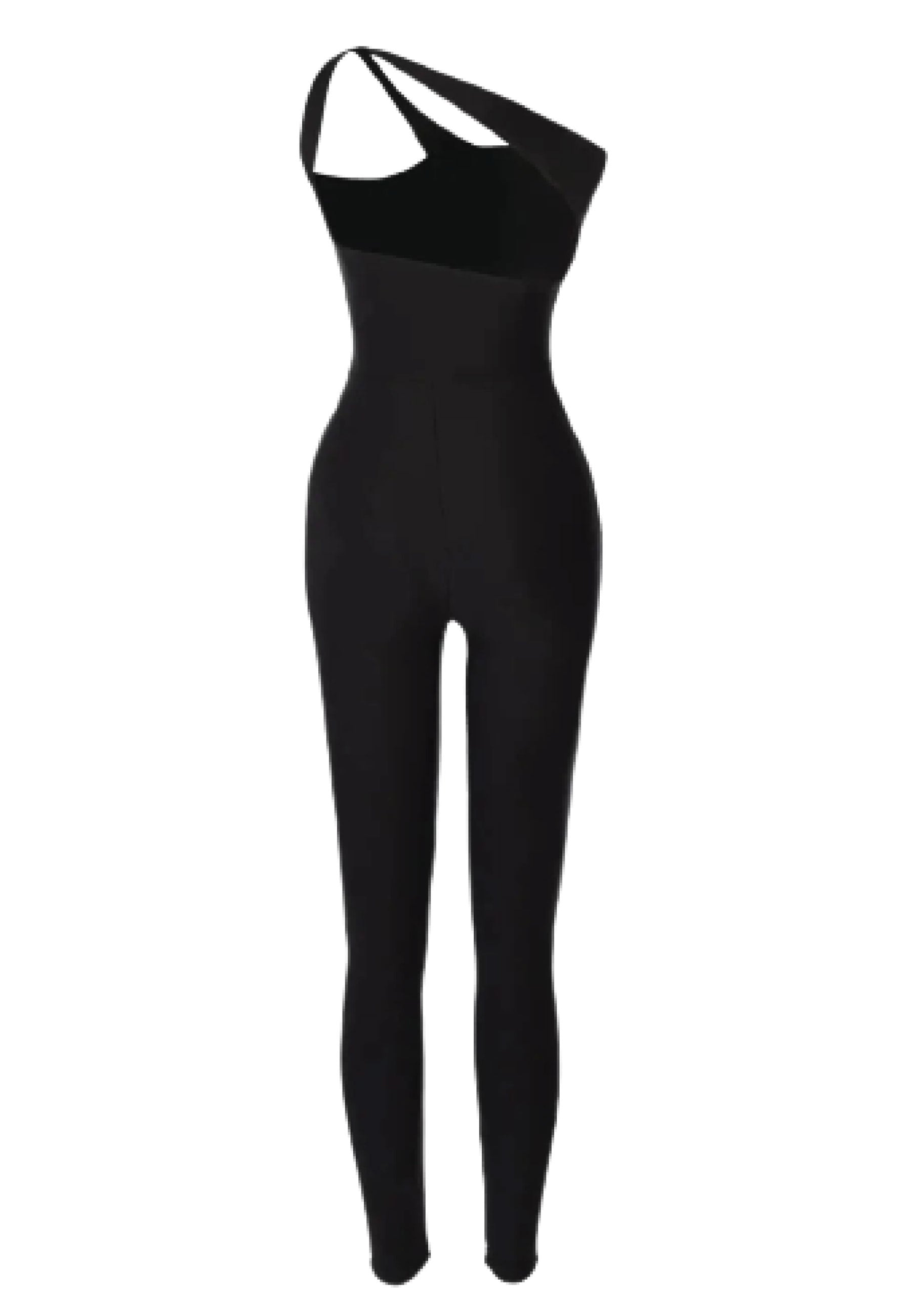 Esmeraldas Lima-Jumpsuit in Schwarz: Schwarz, einschultrig, asymmetrisches Trägerdesign, ideal für Yoga.