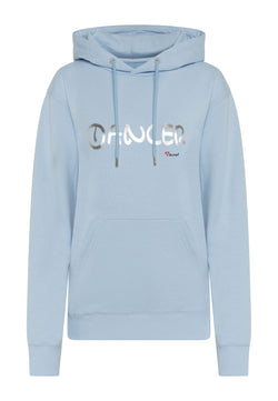 Der Rumpf R4012 Dancer Hoodie in Hellblau hat „DANGER“ in Silber und sorgt für Streetdance-Flair.
