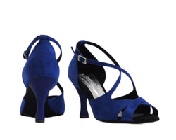 Lidmags 736/486 blaue Wildleder-Pumps mit Knöchelriemen und Kreuzmuster, abgebildet auf weißem Hintergrund.