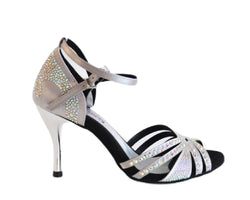 Lidmag 743 / L3 Tanzschuhe in Silber Strass mit Strass-Akzenten und mehreren silbernen und schwarzen Riemen.