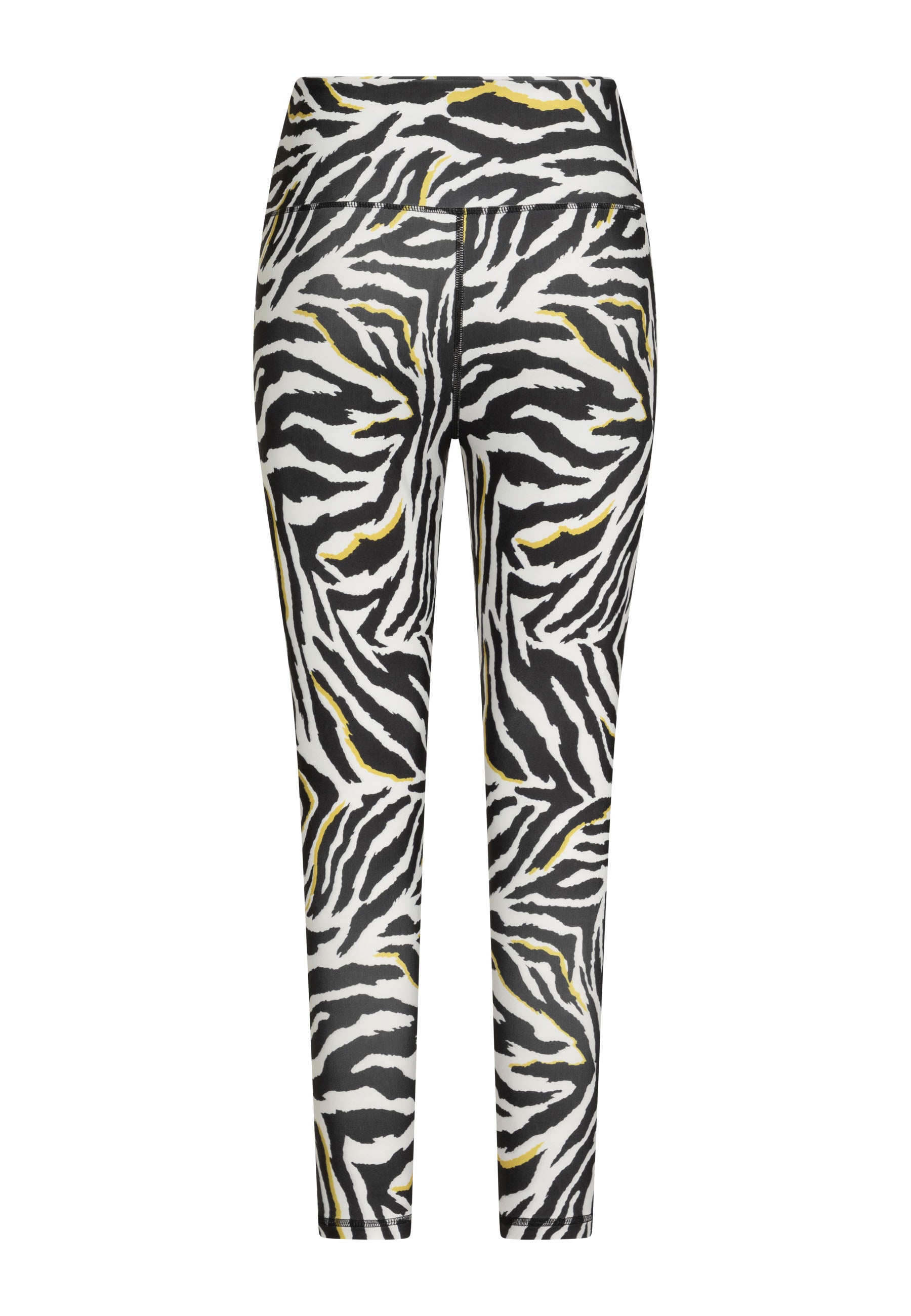 Rückseite der 273 Extra High Waist Leggings mit Zebra-Print von Lismina in Schwarz, Weiß und Gelb.