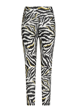 Rückseite der 273 Extra High Waist Leggings mit Zebra-Print von Lismina in Schwarz, Weiß und Gelb.