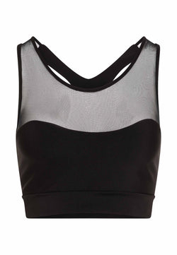 Der 199 Sport-BH Tulle von Lismina in Schwarz verfügt über einen transparenten Netzeinsatz und ein Racerback-Design.