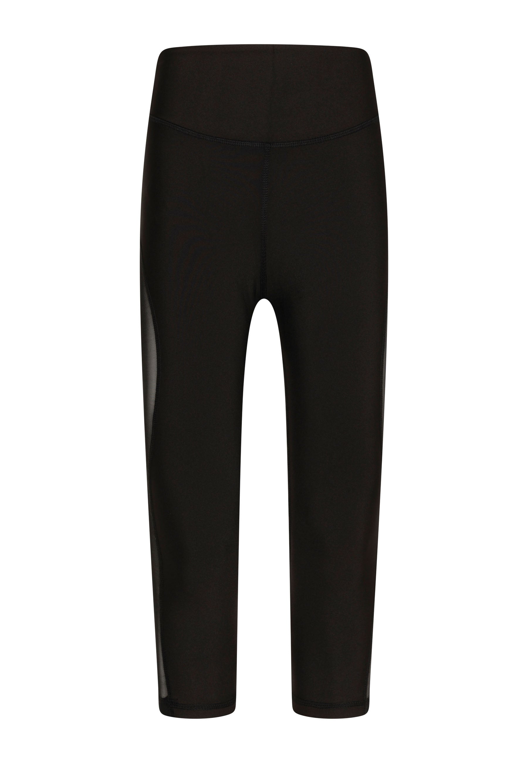Die Capri-Leggings 939 von Lismina in Schwarz haben seitliche Netzeinsätze auf weißem Hintergrund.