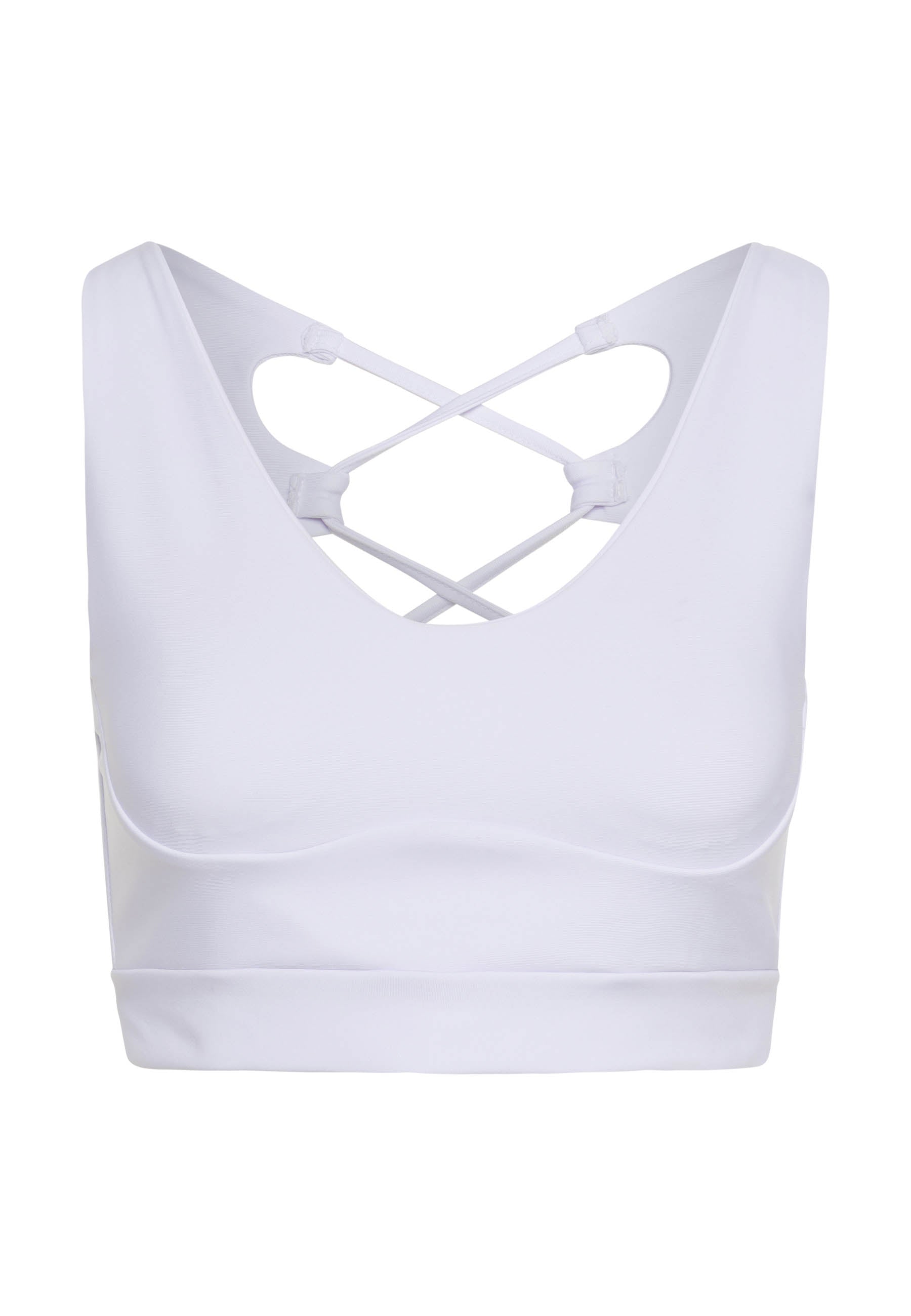 Der gestreifte Sport-BH 150 von Lismina in Weiss verfügt über einen überkreuzten Rücken und dezente Streifen für zusätzlichen Flair.