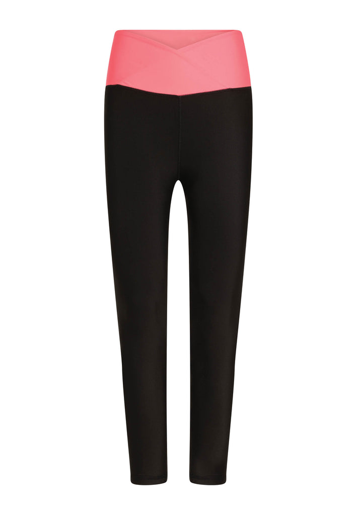 1043 Leggings a vita extra alta in nero e rosa