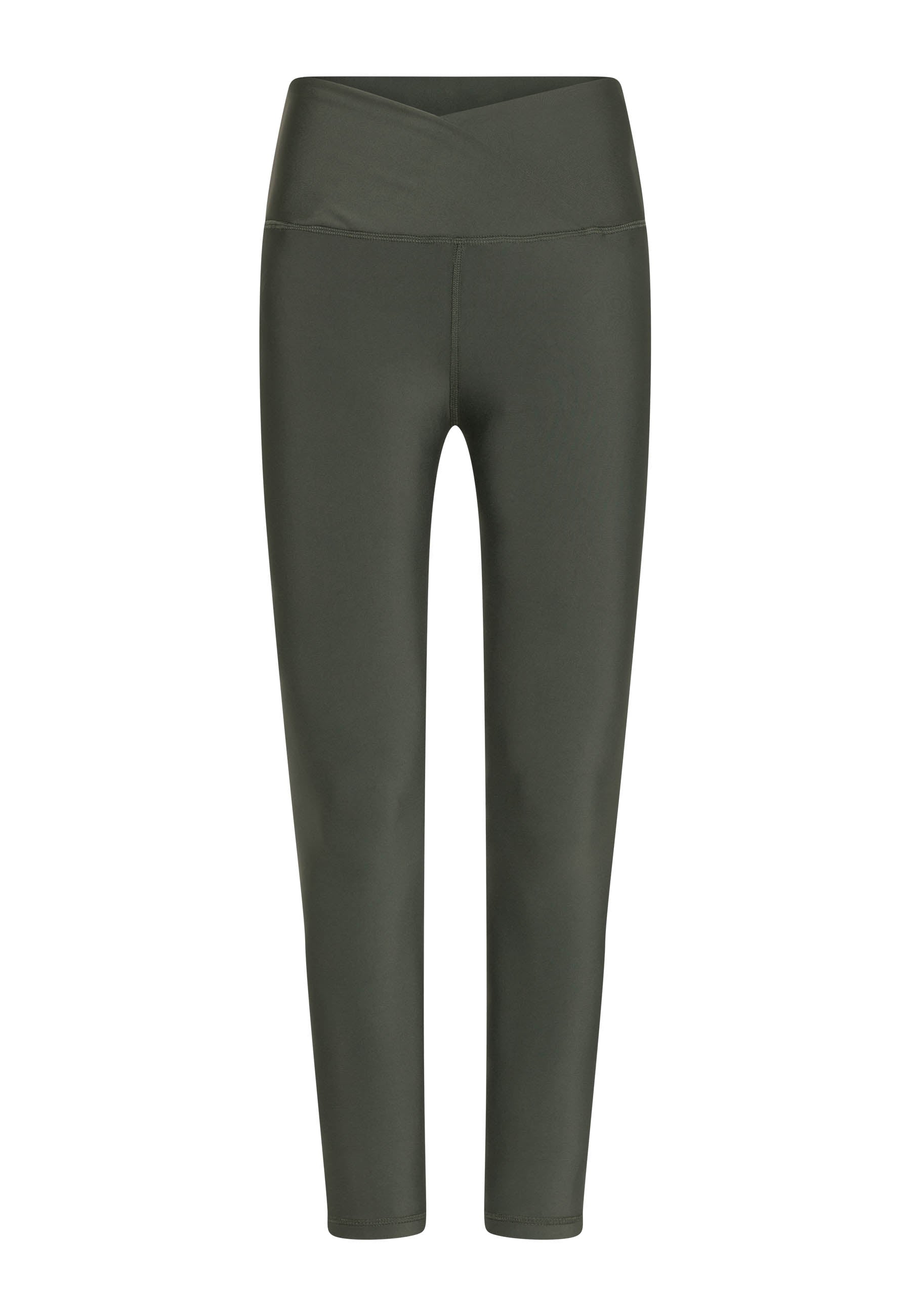 1052 Extra Ve High Waist Leggings von Lismina in Khaki, mit überkreuztem Bund auf weißem Hintergrund.