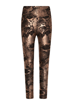 Die Leggings 1161 Gold & Schwarz von Lismina bieten mit ihrer hohen Taille und dem braunen Schlangenmuster einen sportlichen Look.